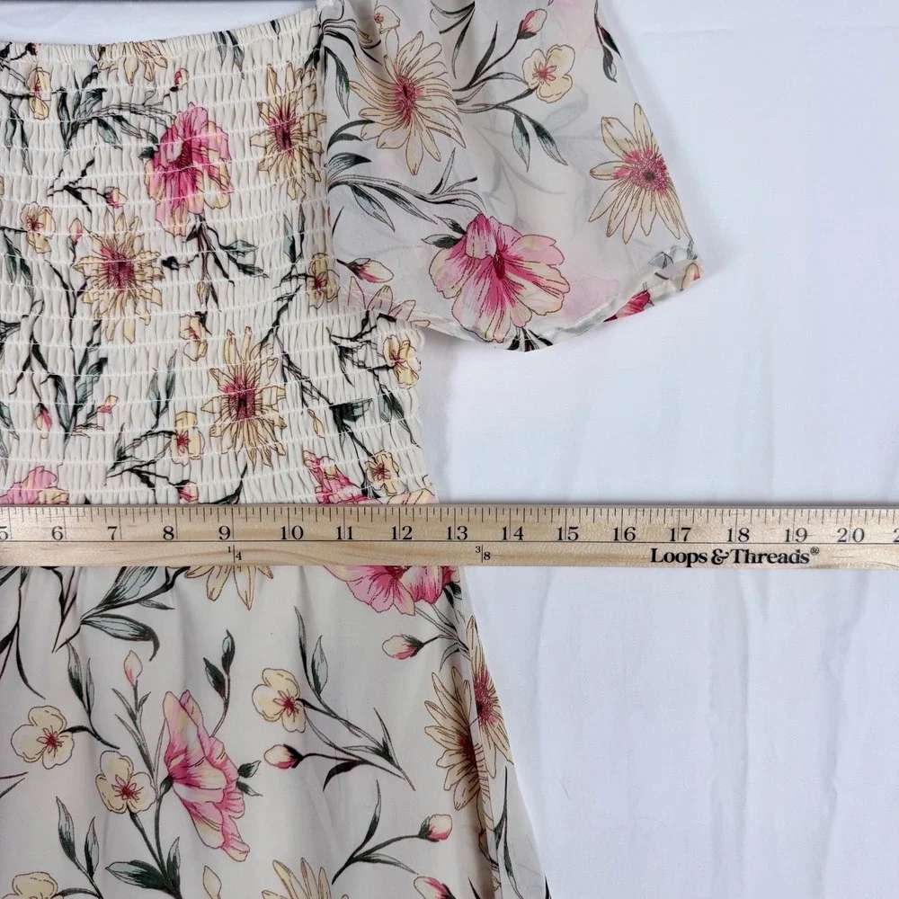 Lily Rose Floral Hi-Low Milkmaid Dress Smocked XS Cottagecore Fairy Coquette - Picture 9 of 12
